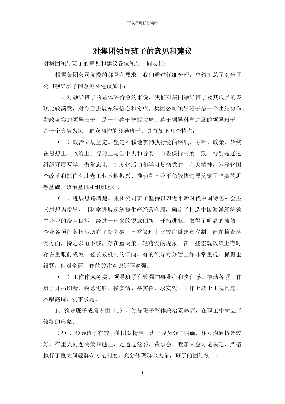 对集团领导班子的意见和建议_第1页