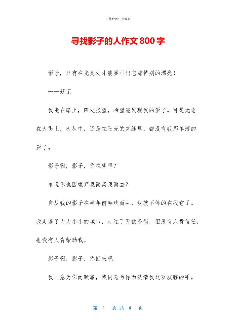 寻找影子的人作文800字_第1页