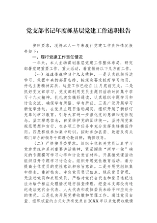 党支部书记年度抓基层党建工作述职报告