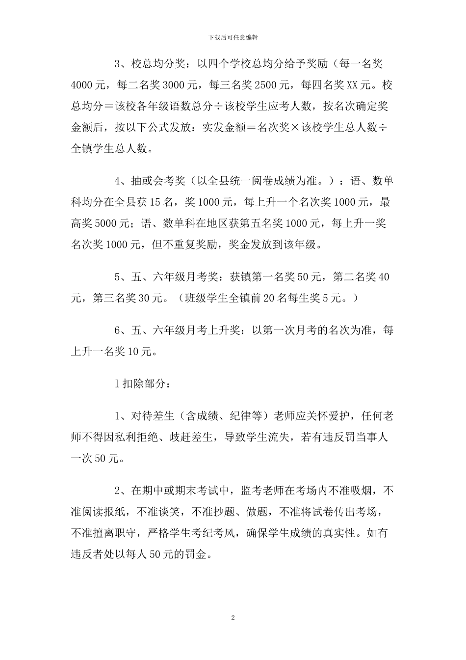 小学教学质量奖罚制度_第2页