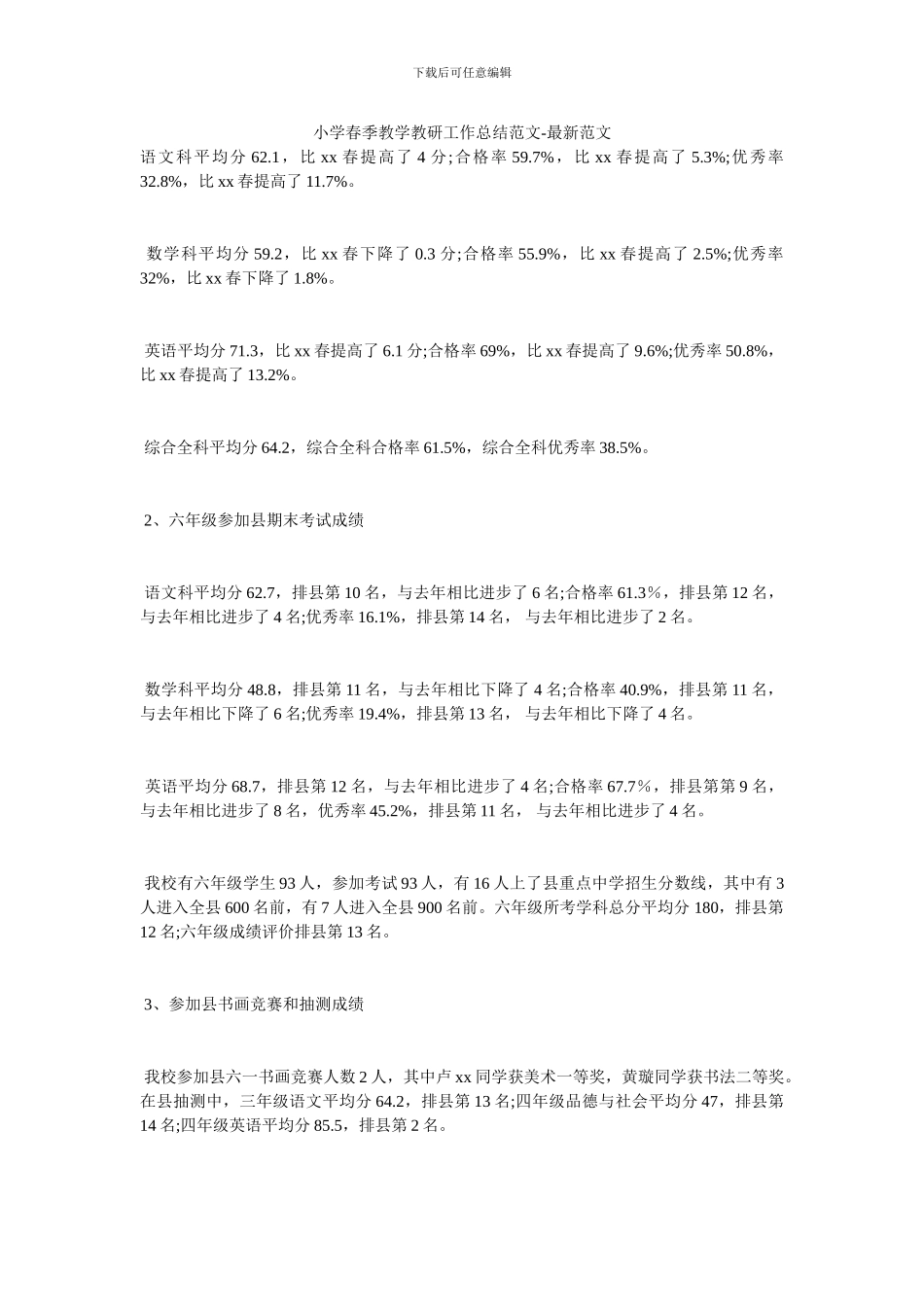 小学春季教学教研工作总结范文_第1页