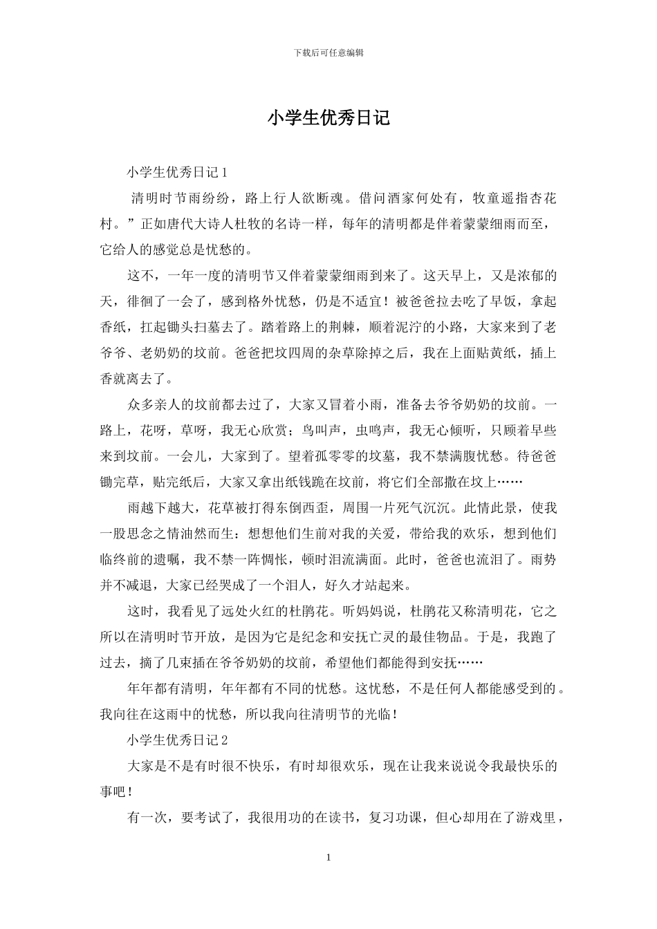 小学生优秀日记_第1页