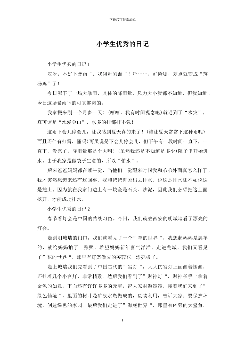 小学生优秀的日记_第1页