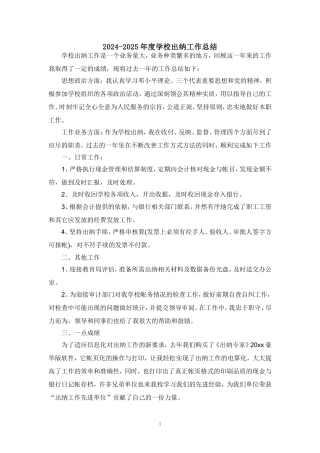 2024-2025年度学校出纳工作总结汇报范文