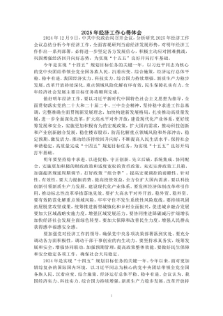 2025年经济工作心得体会