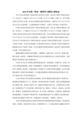 2024年全国“两会”精神学习感悟发言材料