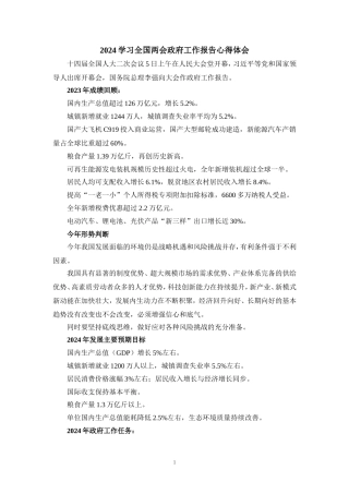 2024学习全国两会政府工作报告心得体会