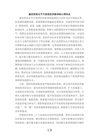 建设更高水平开放型经济新体制心得体会