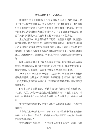 学习共青团第十九次全国代表大会精神感悟二