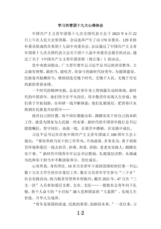 学习共青团第十九次全国代表大会精神感悟三