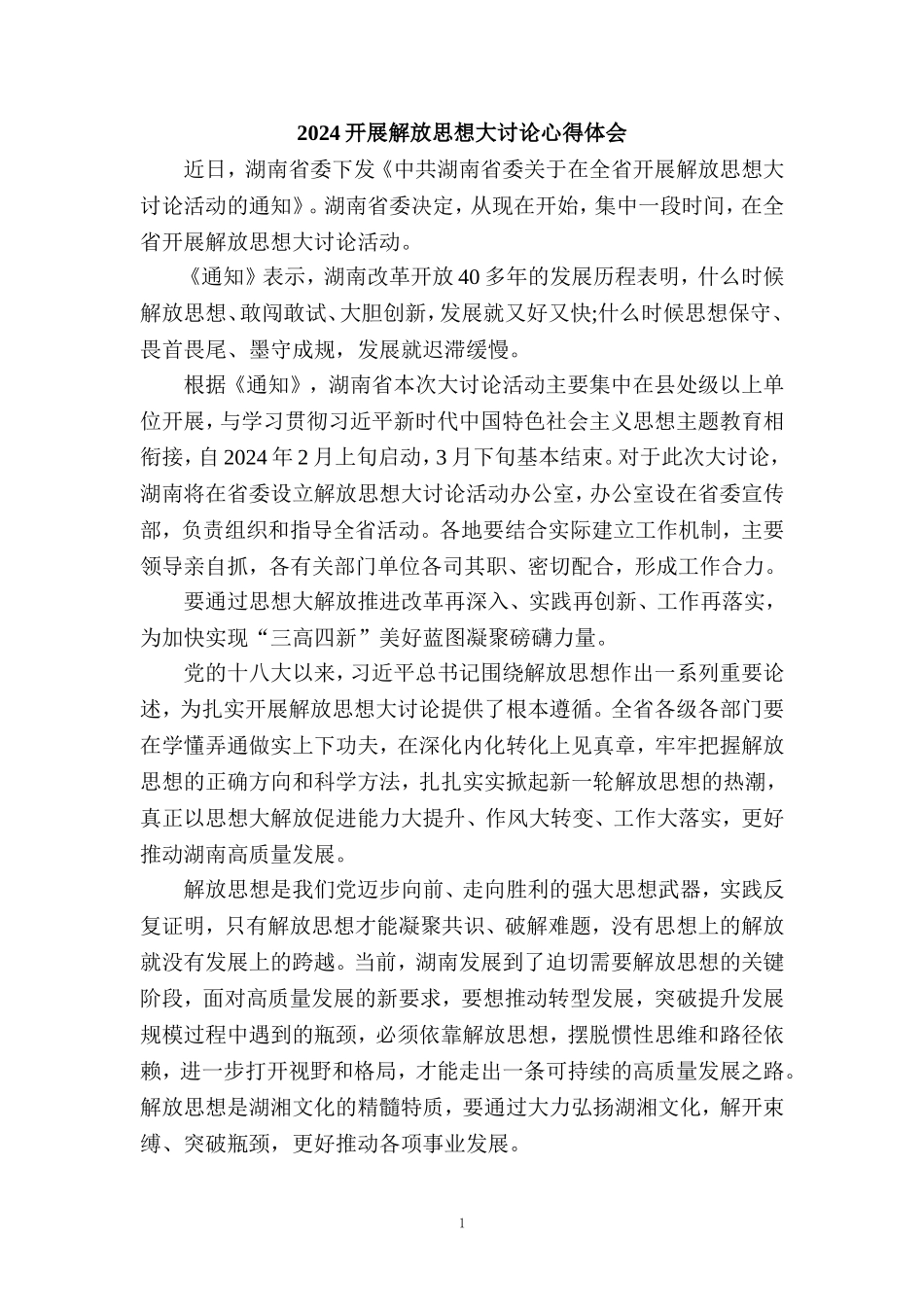 2024开展解放思想大讨论心得体会一_第1页