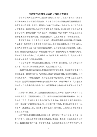 传达学习2024年全国两会精神心得体会