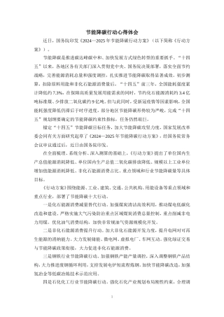 节能降碳行动心得体会