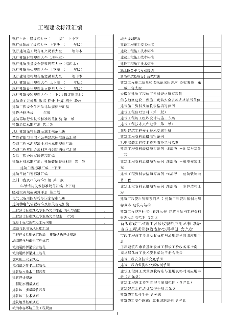 最新国家标准、行业标准、图集、工程手册及标准汇编清单_第1页