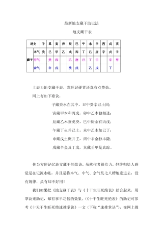 最新地支藏干助记法