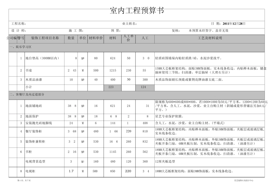 最新完整标准版装修预算书_第1页