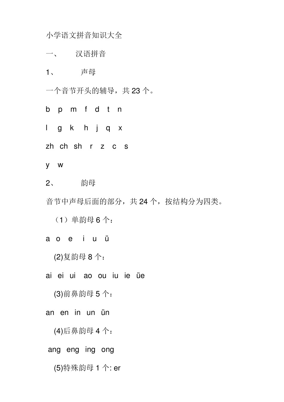 最新小学语文拼音知识大全_第1页