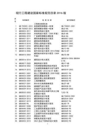 最新工程建设国家标准规范目录2016版