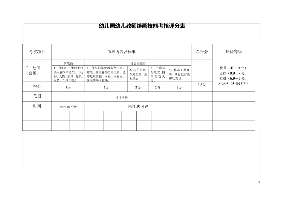 最新幼儿园教师各种专业技能考核评分表_第3页