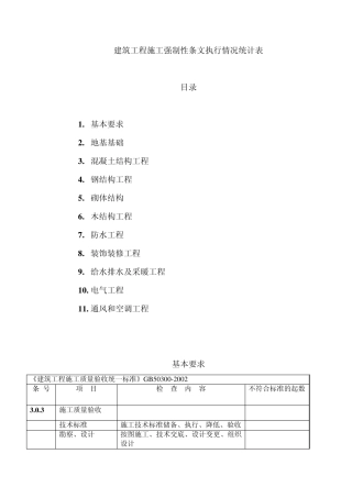 最新建筑工程施工强制性条文执行情况统计表汇总