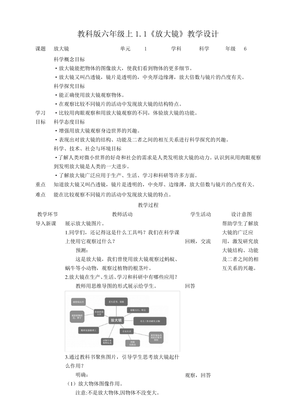 最新教科版小学科学六年级上册《放大镜》教案》_第1页