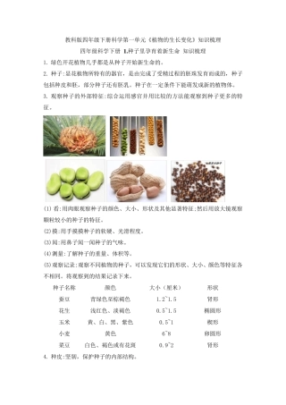最新教科版科学四年级下册第一单元《植物的生长变化》知识梳理