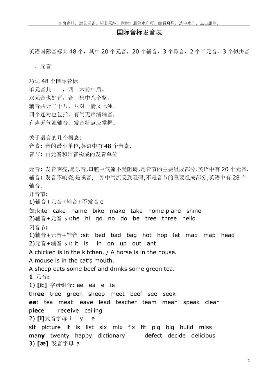 最新最全国际音标发音表_第2页