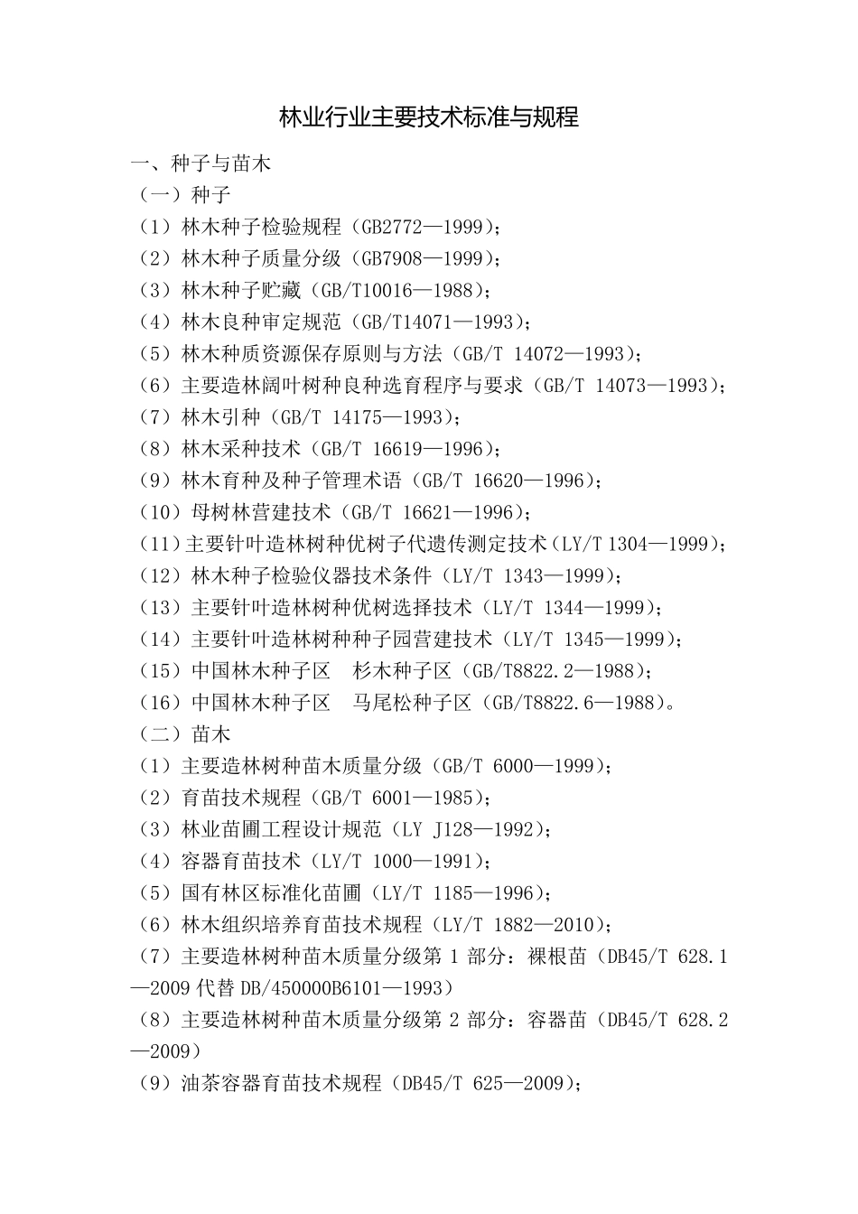 最新林业行业主要技术标准与规程_第1页