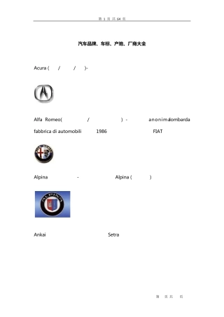 最新汽车品牌、车标、产地、厂商大全