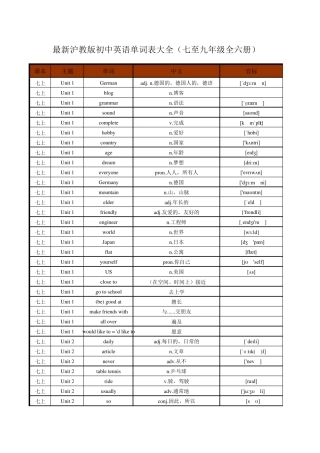 最新沪教版初中英语课本单词表(七至九年级全六册)