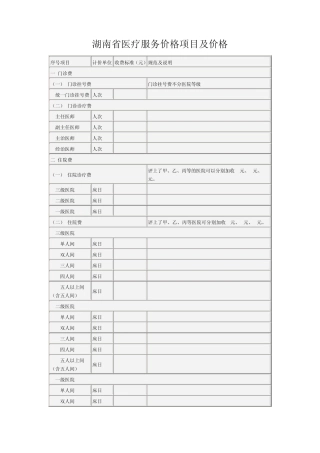 最新湖南省医疗服务价格