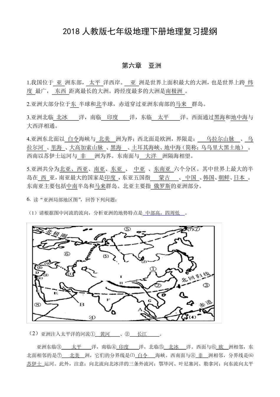 最新版人教版七年级地理下册地理知识点总结_第1页