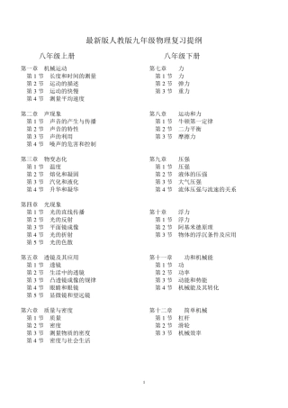 最新版人教版初中物理复习知识点大全