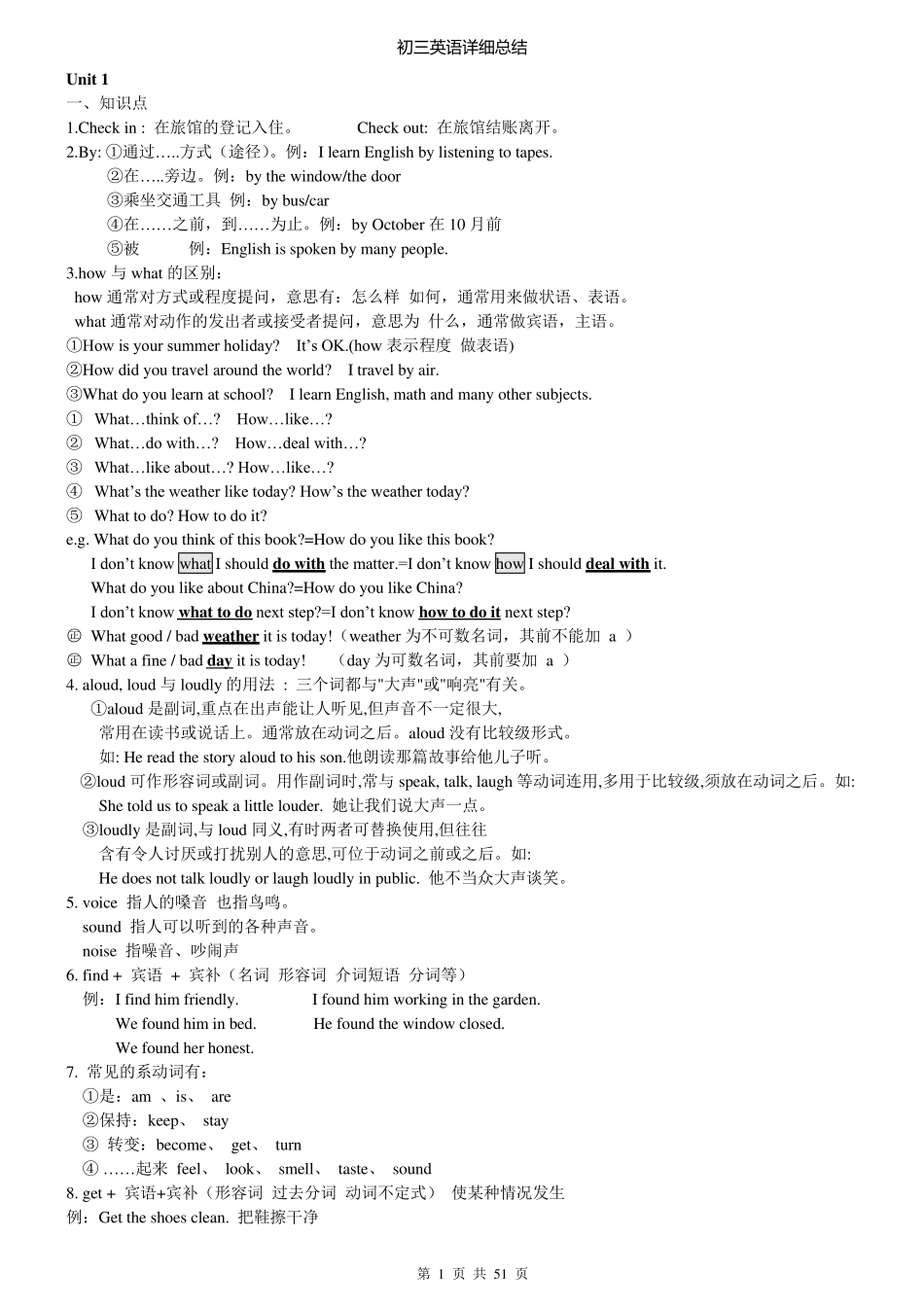 最新版初中九年级英语知识点总结笔记(内部资料打印版)_第1页