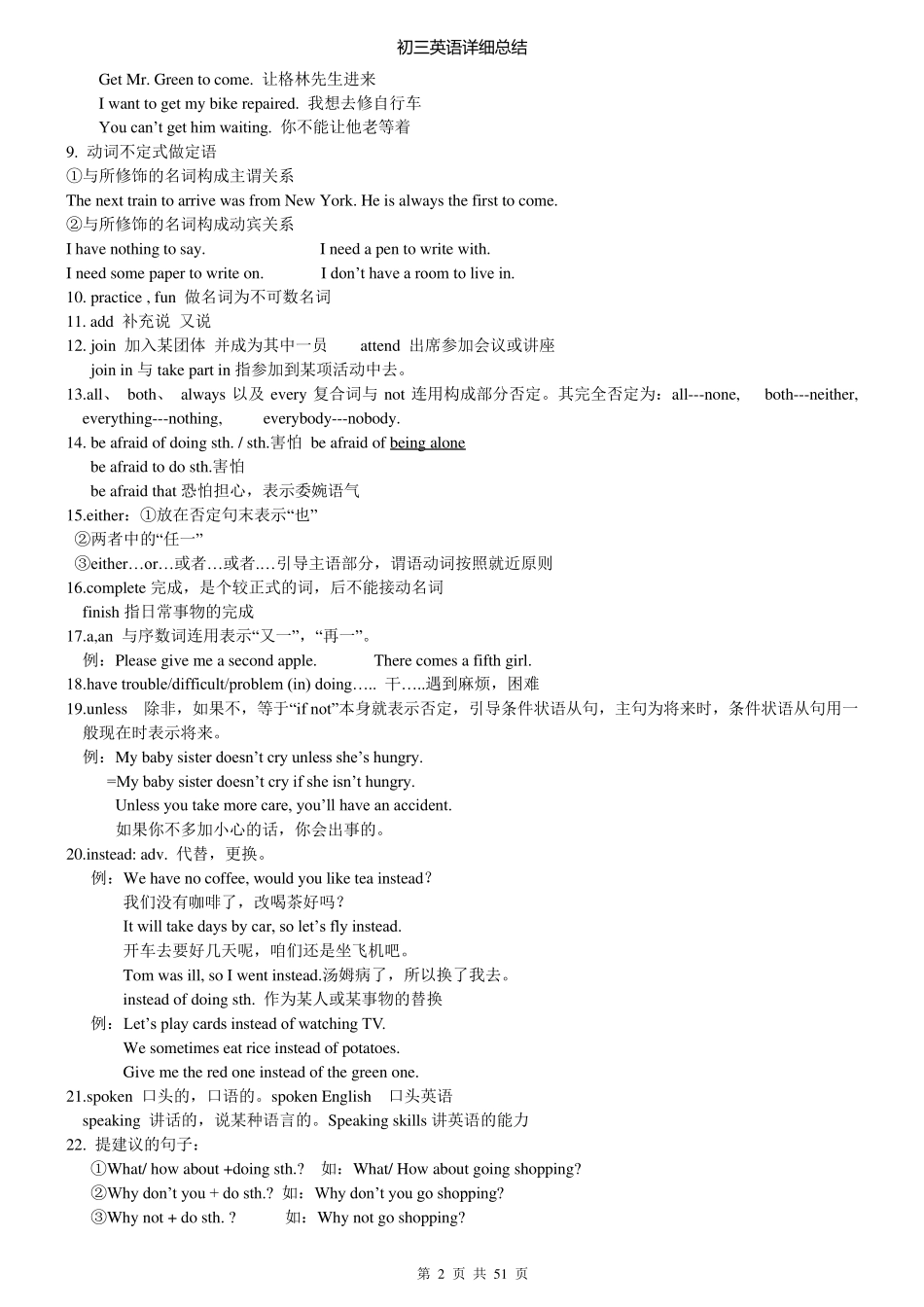 最新版初中九年级英语知识点总结笔记(内部资料打印版)_第2页