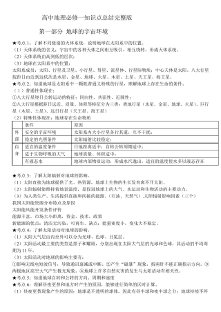 最新版高中地理必修一知识点总结