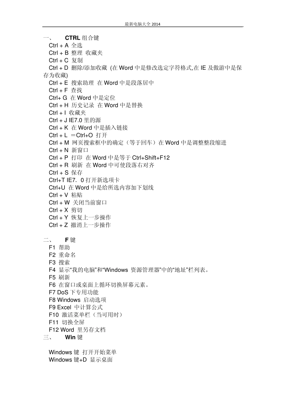 最新电脑键盘快捷键大全2014版_第1页