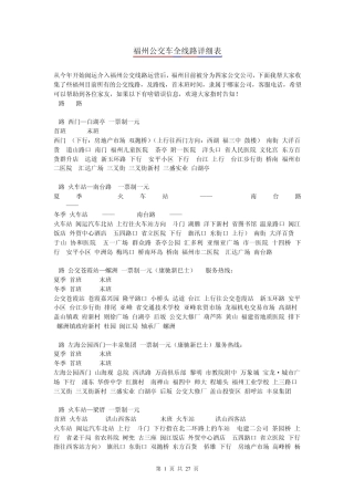 最新福州公交车全线路详细表