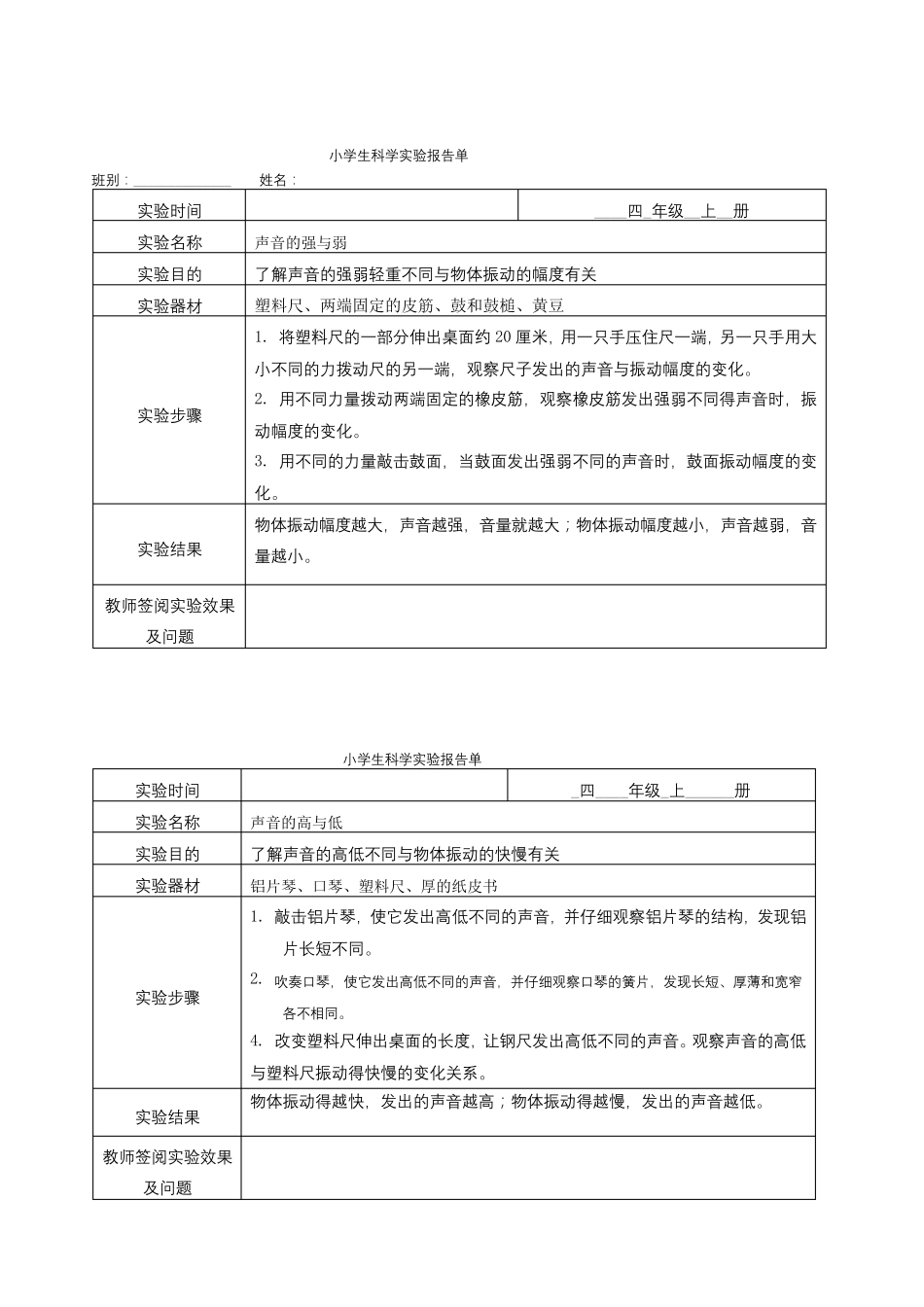 最新编教科版小学四年级科学上册实验报告单_第2页