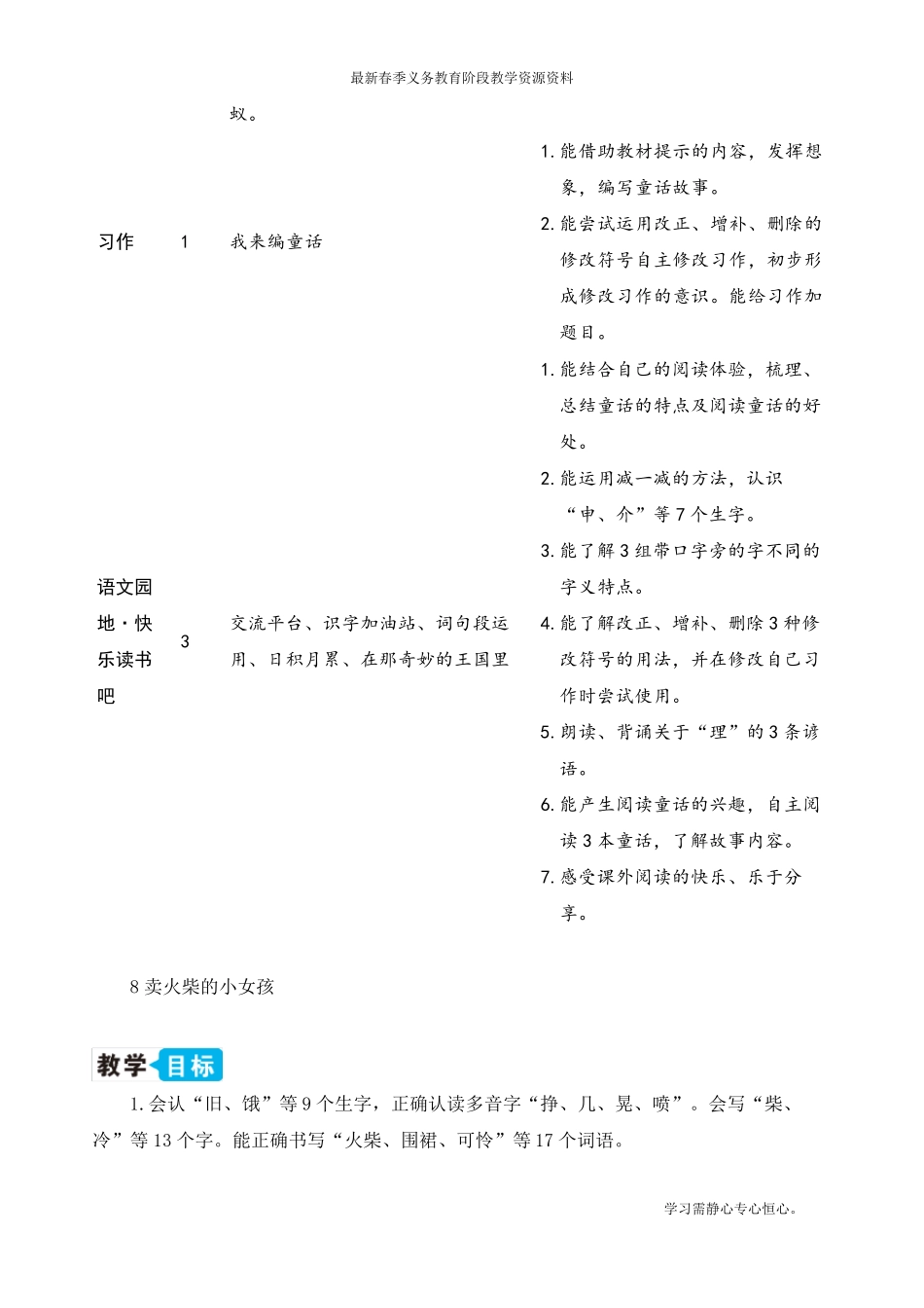 最新部编人教版三年级上册语文《卖火柴的小女孩》教学设计_第2页