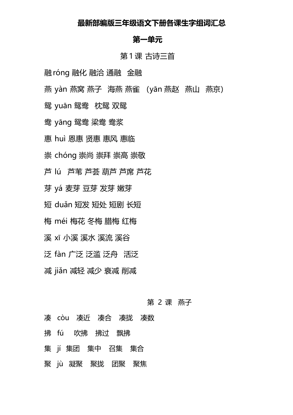 最新部编版三年级语文下册生字注音及组词汇总_第1页