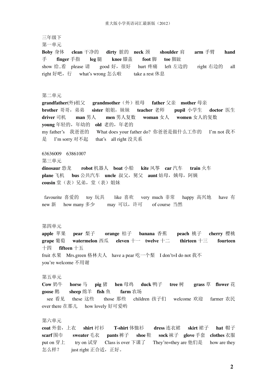 最新重庆大学出版社(重大版)小学英语单词词汇)_第2页