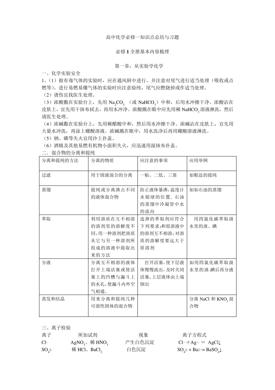 最新高一化学必修一知识点归纳总结_第1页