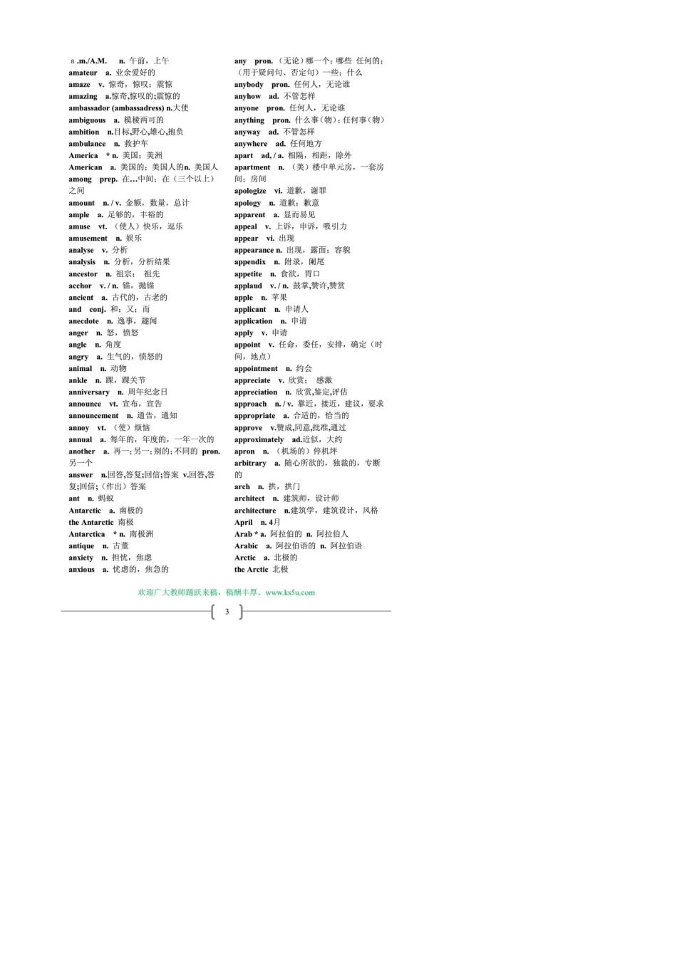 最新高中英语新课程标准词汇表(3500个单词和360个短语或词组)_第3页