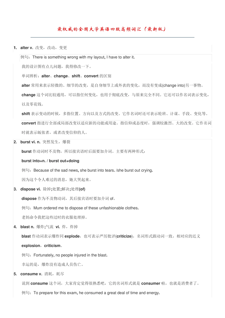 最权威的全国大学英语四级高频词汇_第1页