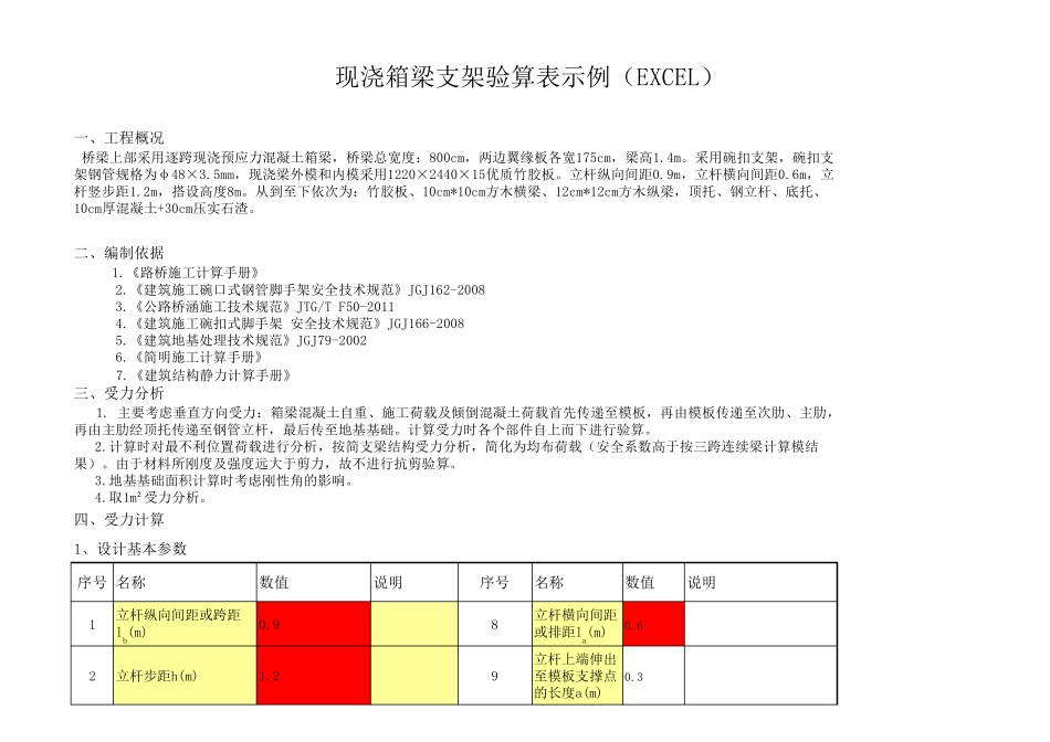 最经典计算方法现浇箱梁支架验算表示例(EXCEL)_第1页