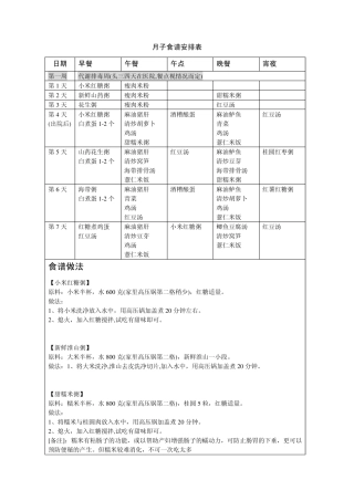 月子食谱安排表