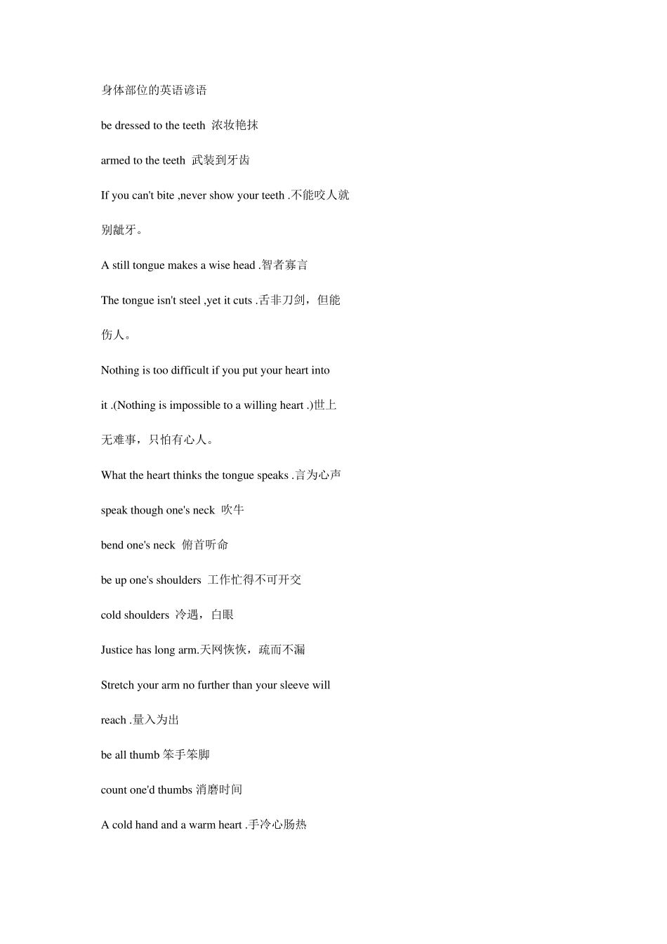 有关人体身体部位的英文谚语习语_第1页