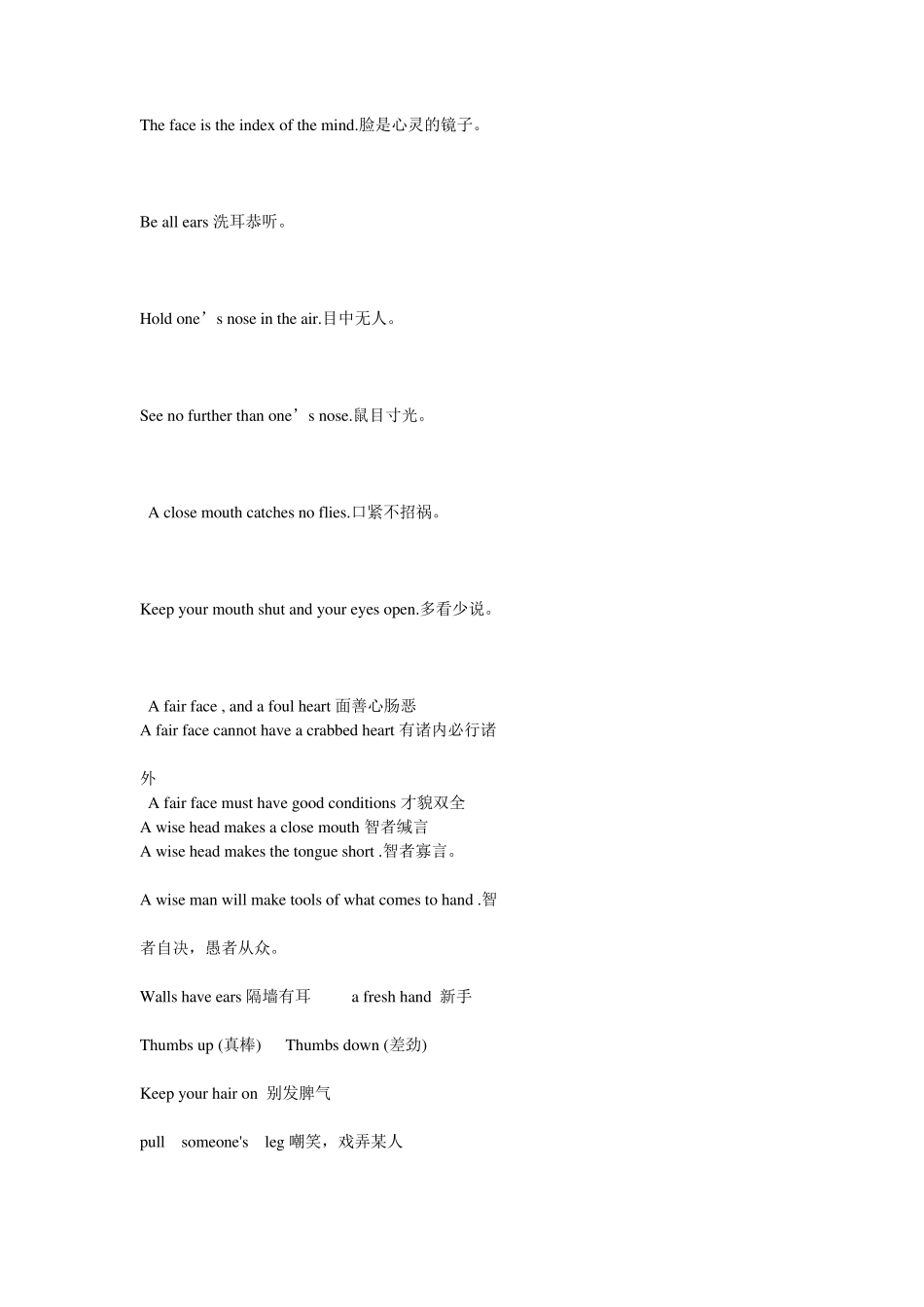 有关人体身体部位的英文谚语习语_第3页