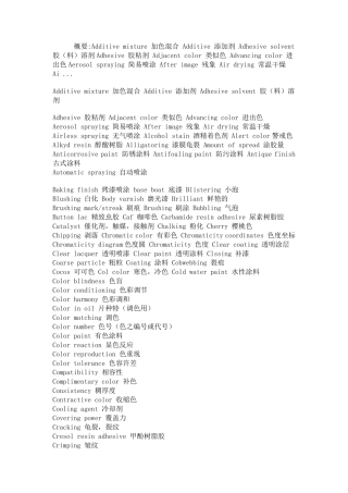 有关油漆涂料中英文对照